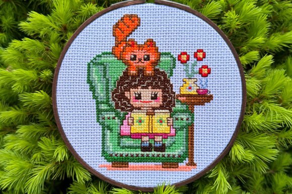 Cute Girl in Chair with Book PDF Cross
