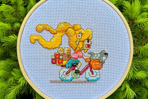 Girl on Bike PDF Cross Stitch Pattern