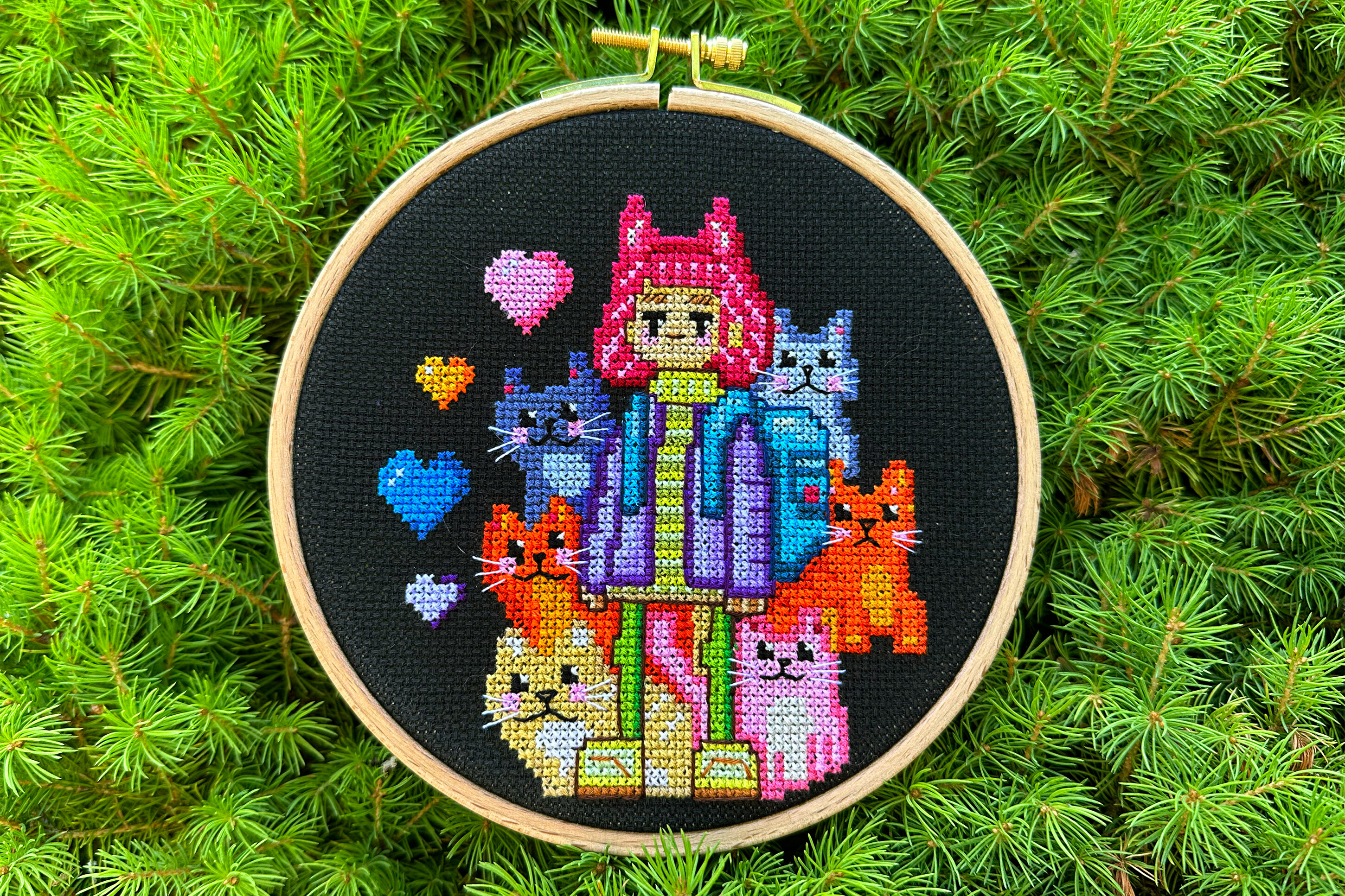 Neon Cat Girl PDF Cross Stitch Pattern