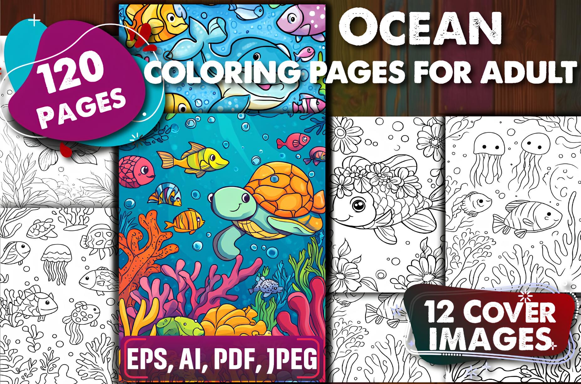 Ocean Coloring Page for Adult - KDP