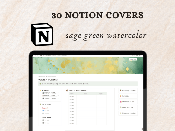 Sage Green Watercolor Notion Covers
