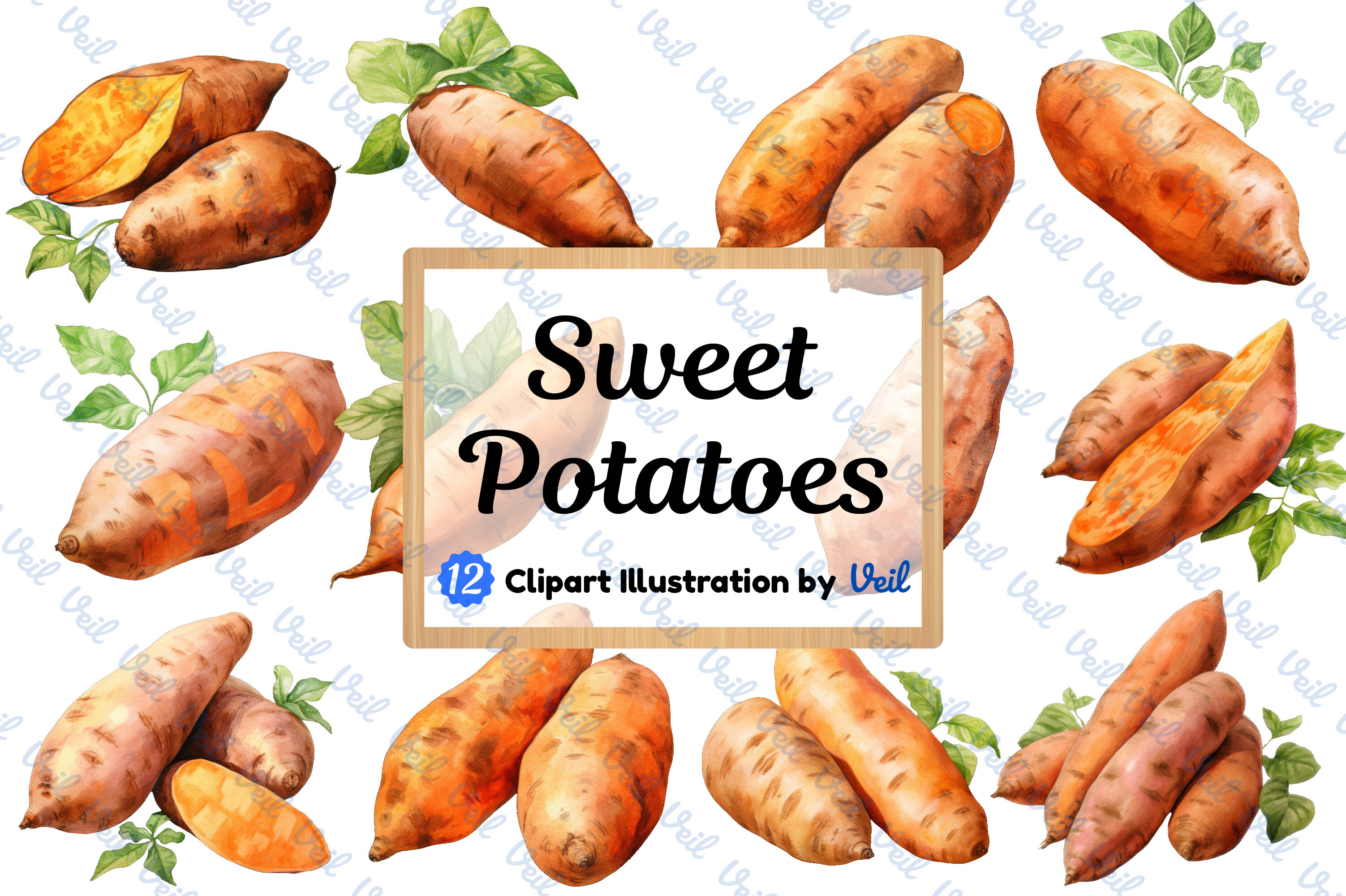 Sweet Potatoes Clipart Watercolor Bundle Graphic by Veil · Creative Fabrica