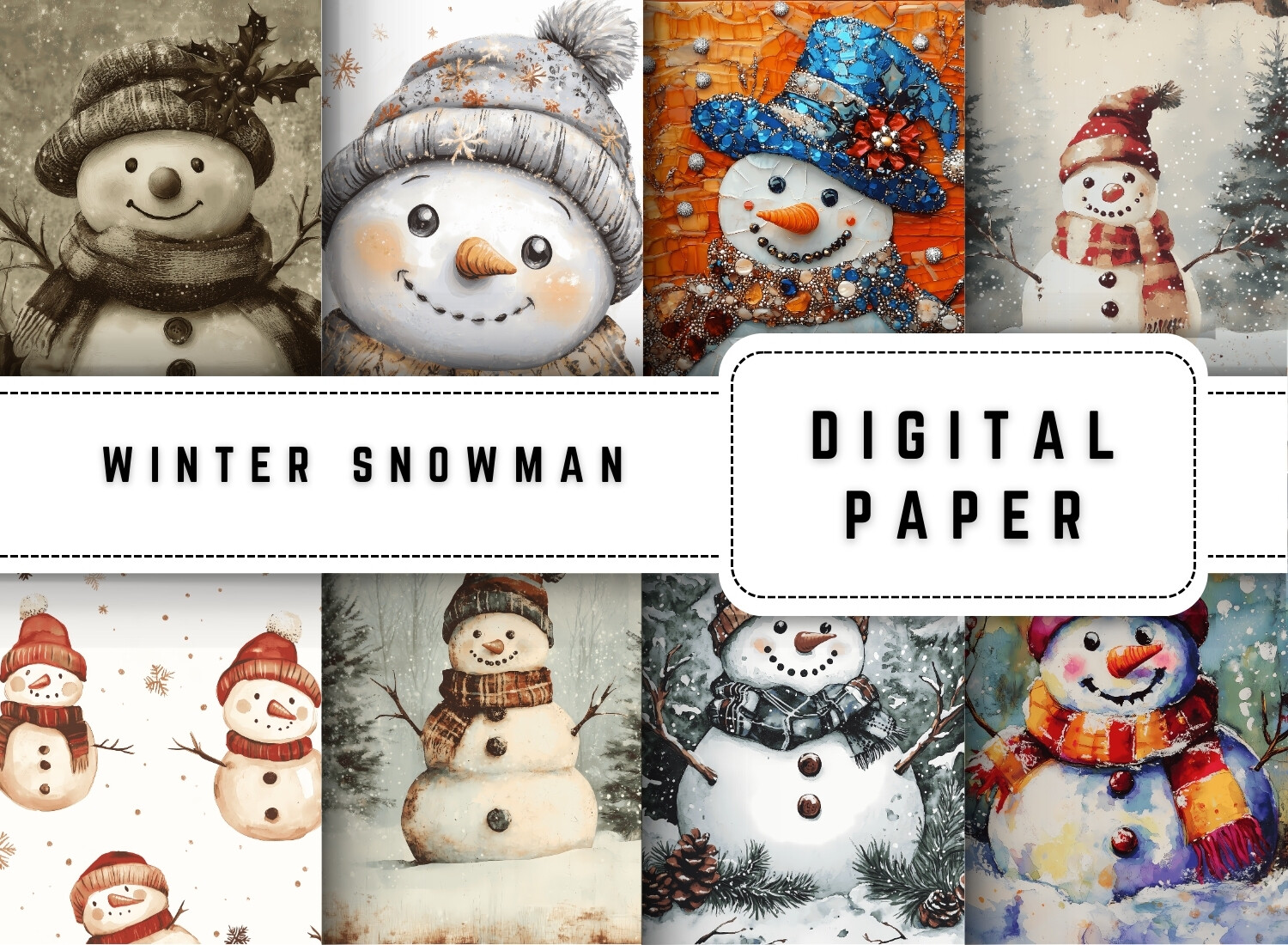 Winter Snowman Digital Paper Graphic by BreezyBlissArt · Creative Fabrica