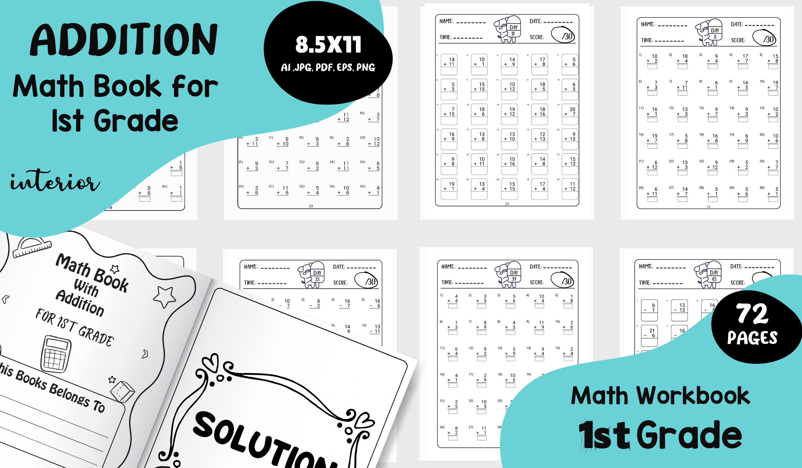 Addition Math Book for 1st Grade Graphic by Happy Time · Creative Fabrica