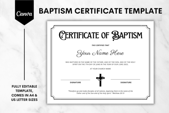 Baptism Certificate Canva Template 3