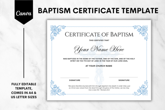 Baptism Certificate Canva Template 4