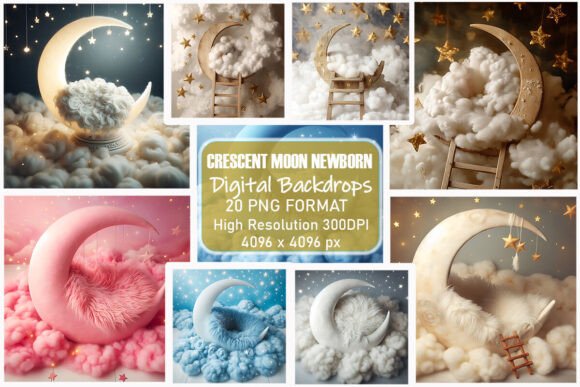 Preview of Crescent Moon Newborn Digital Backdrops digital backdrop