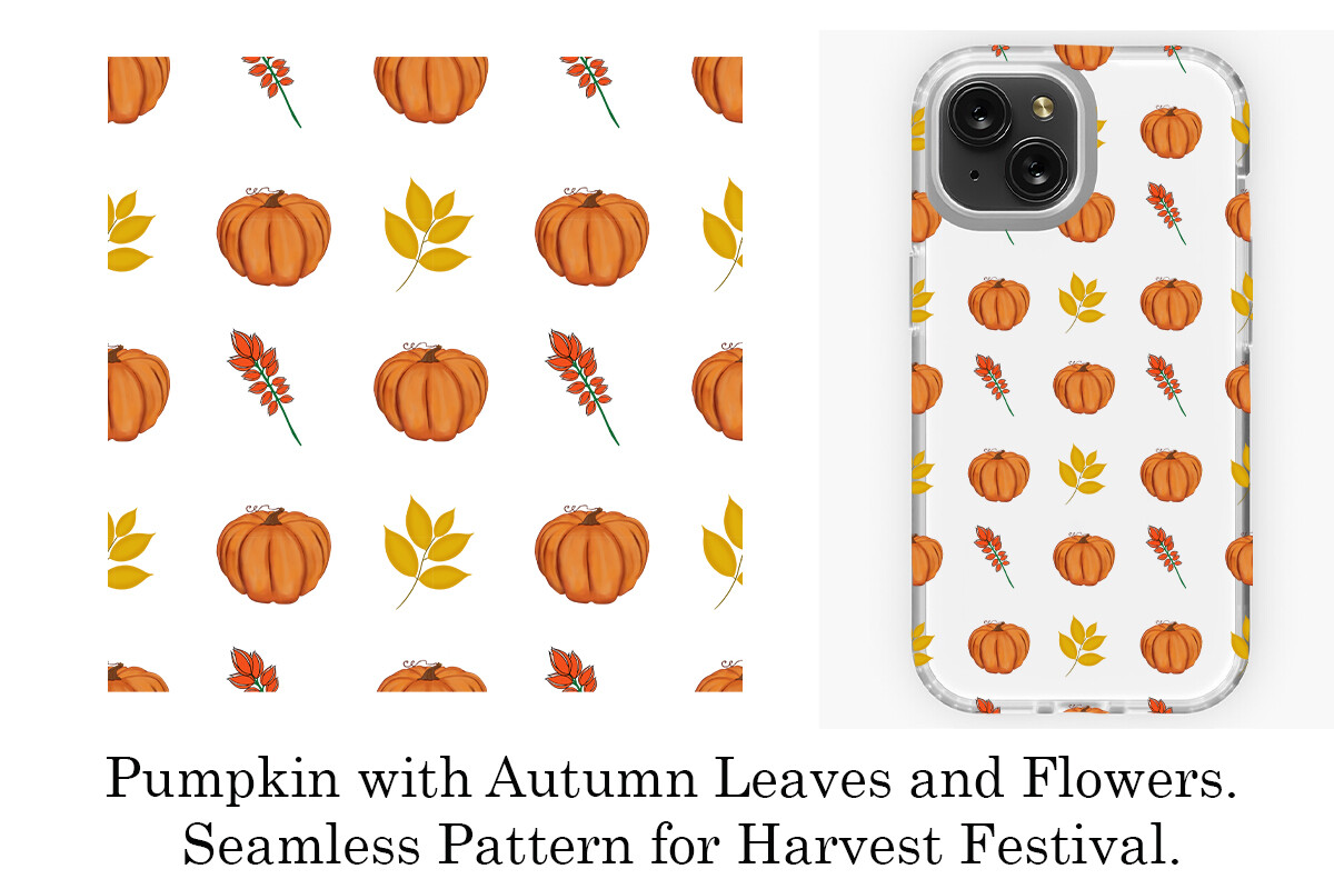 Pumpkin with Autumn Leaves and Flowers Graphic by KateQR · Creative Fabrica