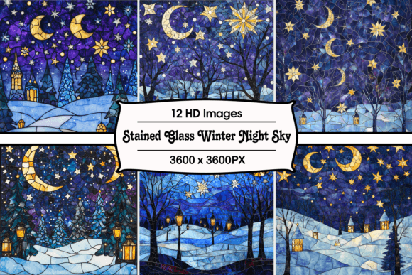 Stained Glass Winter Night Sky