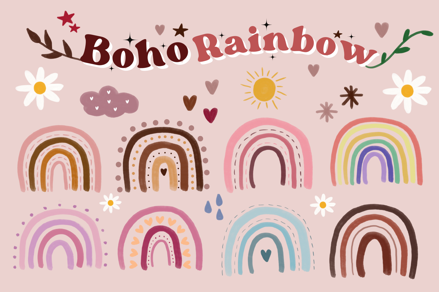 Watercolor Boho Rainbow Clipart Bundle Graphic by Lily Kairie ...