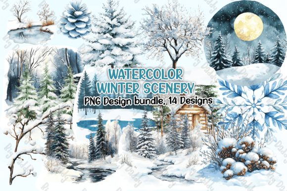 Watercolor Winter Scenery Clipart PNG Grafik Druckbare Illustrationen Von Big Daddy