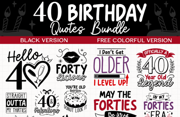 40 Birthday, 40 SVG, PNG, EP Graphic Illustrations By digitalplannerland