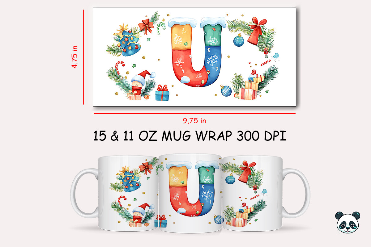 Christmas Letter U Mug Wrap Sublimation Graphic by Pandastic · Creative ...