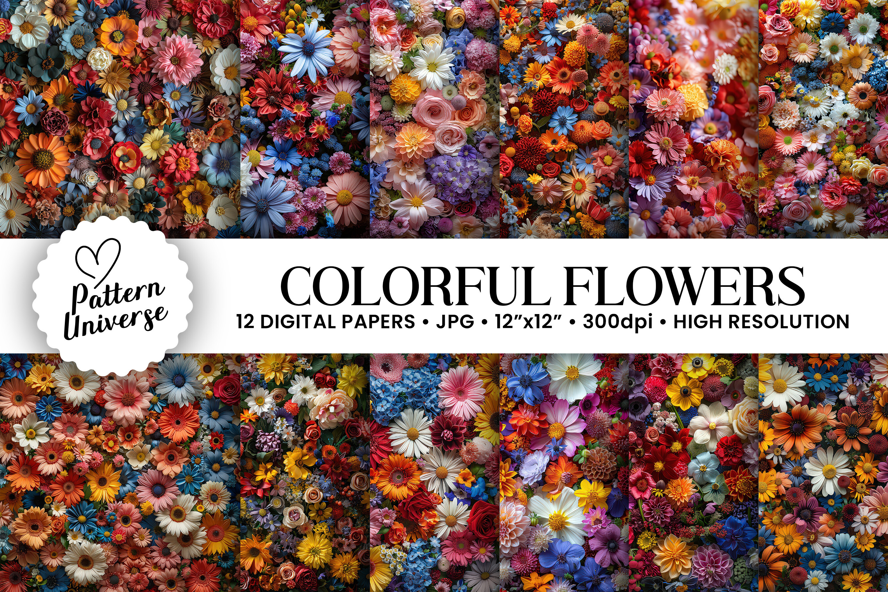 Colorful Floral Garden Digital Papers Graphic by Pattern Universe ...