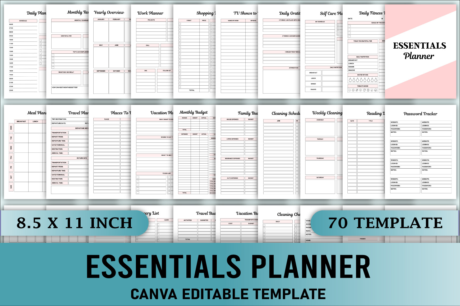 Editable Essentials Planner Canva