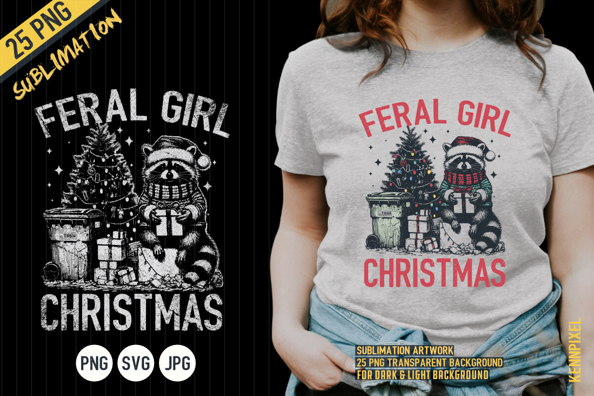 Feral Girl Christmas Raccoon Shirt SVG Graphic by kennpixel · Creative ...