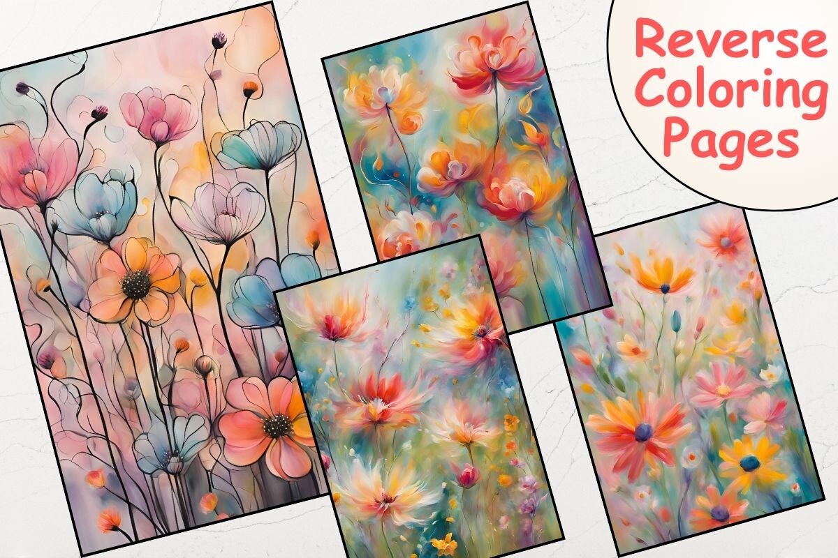 Multi Color Flower Reverse Coloring Page