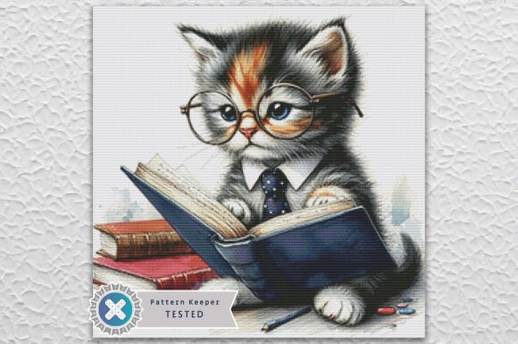 Reading Kitten Cross Stitch Pattern PDF