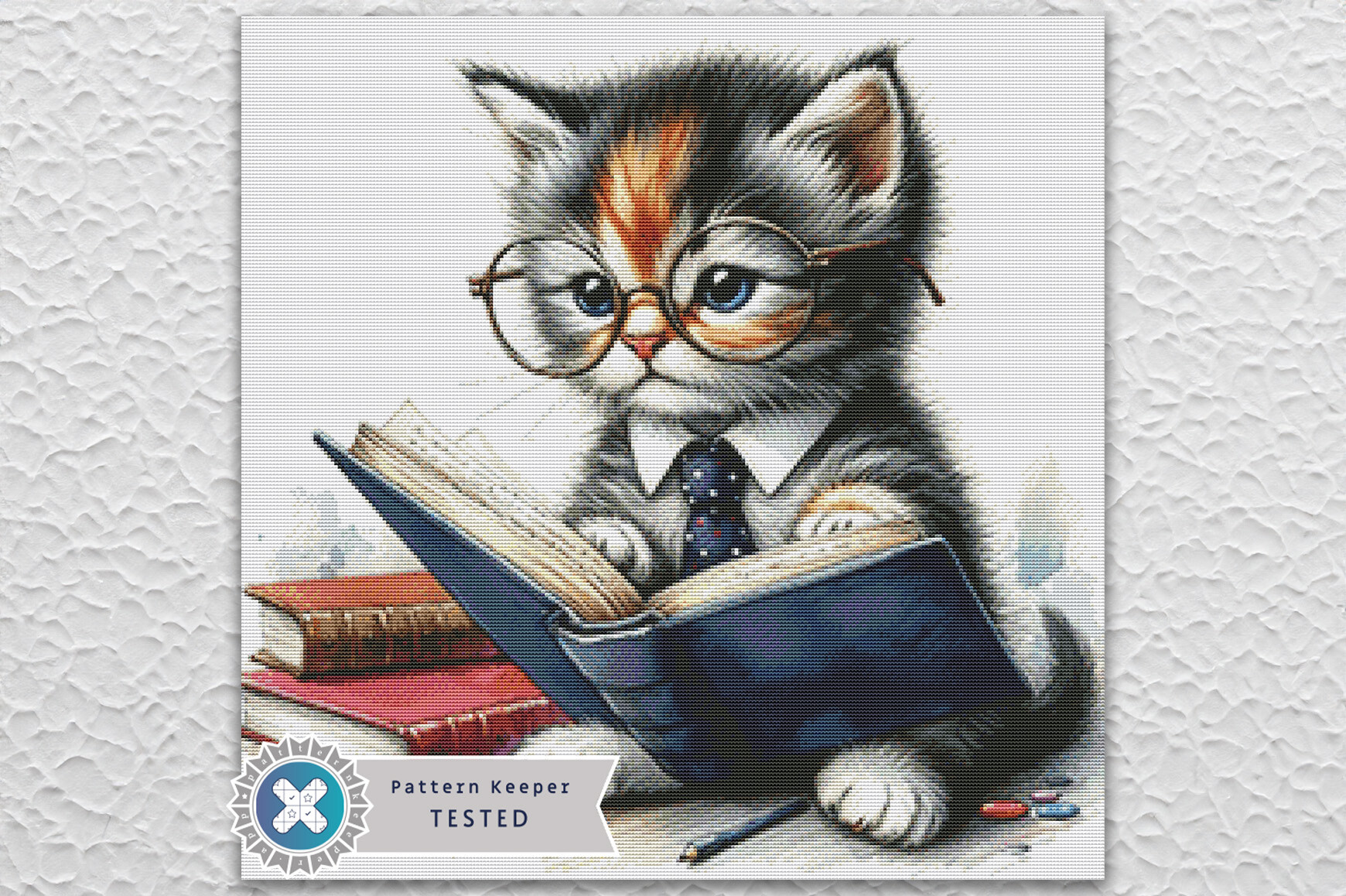 Reading Kitten Cross Stitch Pattern PDF