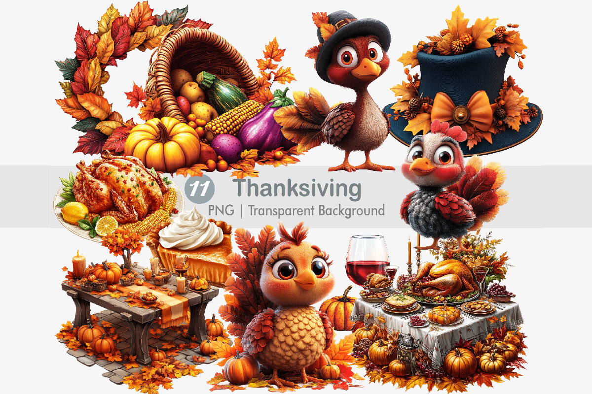 Thanksgiving Clipart PNG Bundle Graphic by Creationx Space · Creative ...
