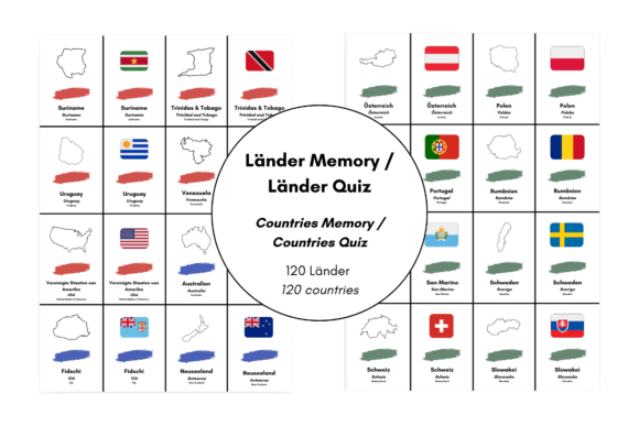 120 Flags & Country Outlines Quiz Memory