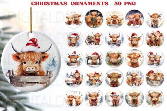 Highland Cow Christmas Ornaments Designs