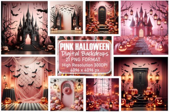 Preview of Pink Halloween Digital Backdrop Bundle digital backdrop