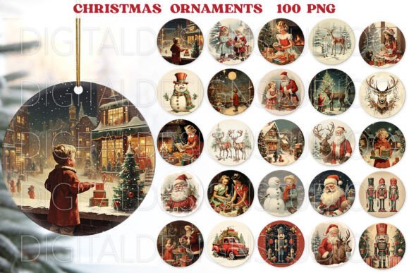 Vintage Christmas Ornaments png, Retro