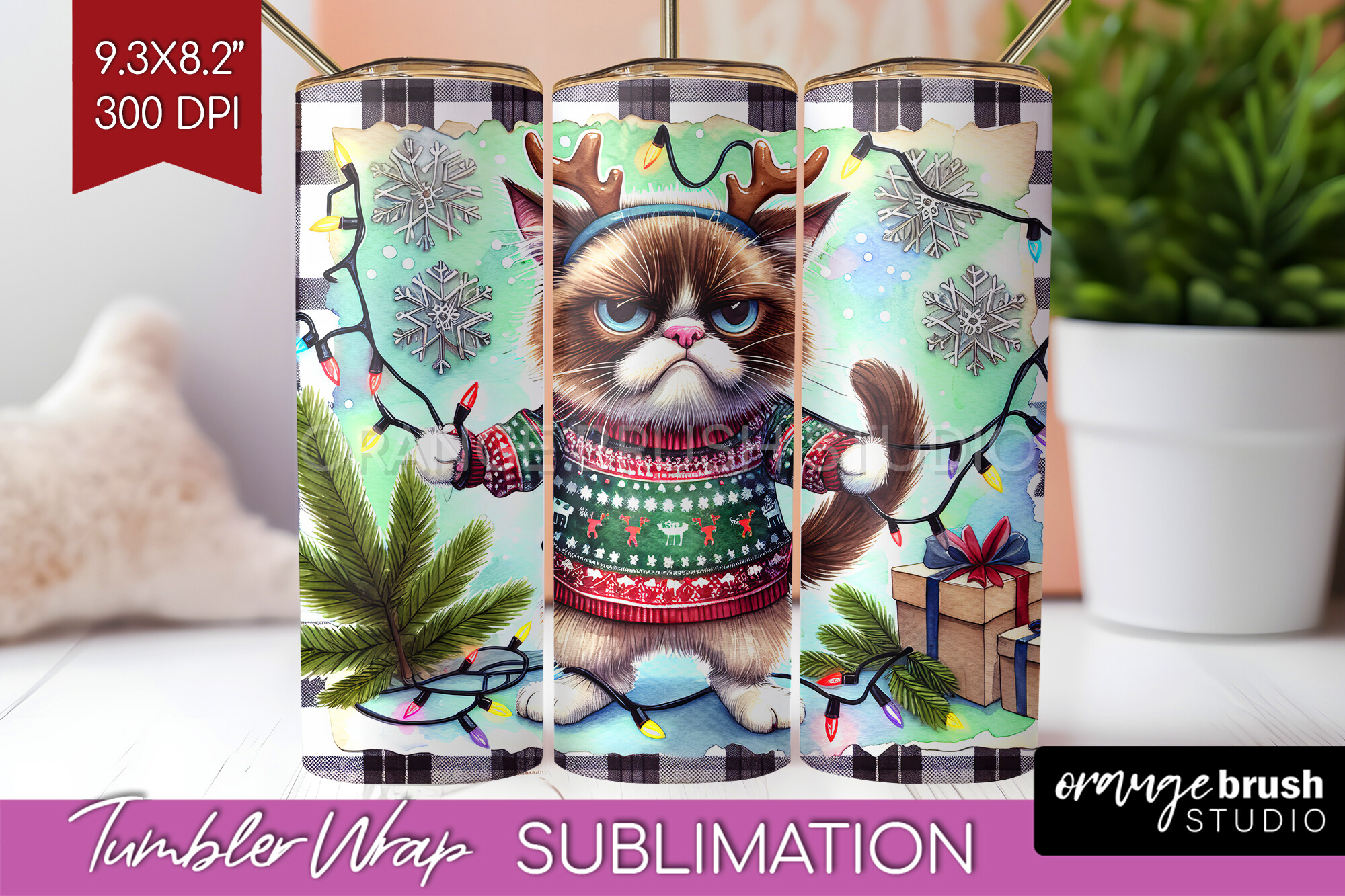 Christmas Cat Tumbler Wrap PNG Graphic by Orange Brush Studio ...
