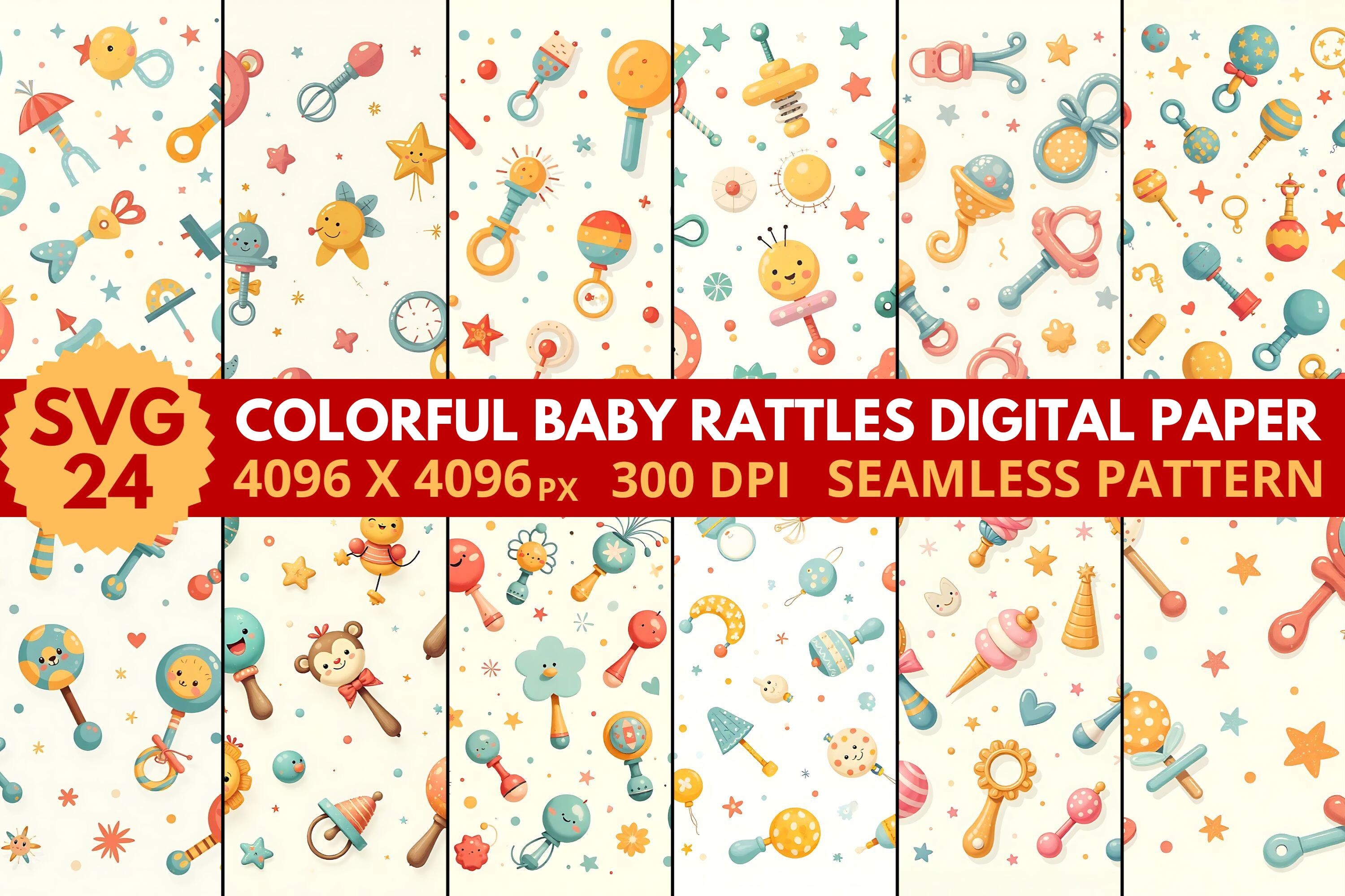 Colorful Baby Rattles Digital Paper Graphic by SVG24 · Creative Fabrica