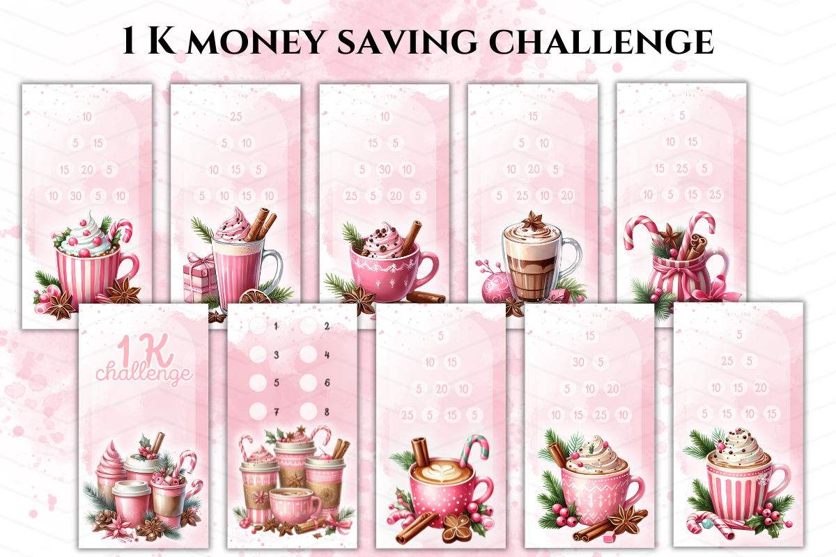 Money Saving Challenge 1k Pink Christmas Graphic by Customizables ...
