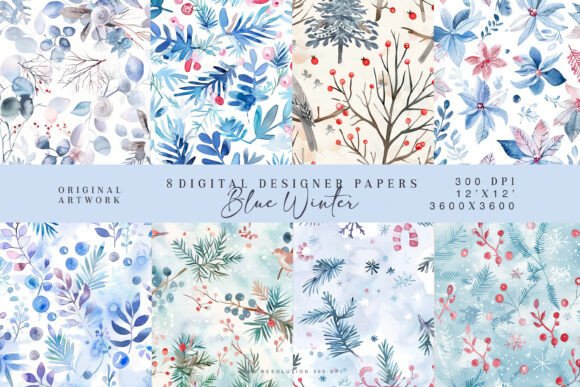 Watercolor Christmas Pattern Set