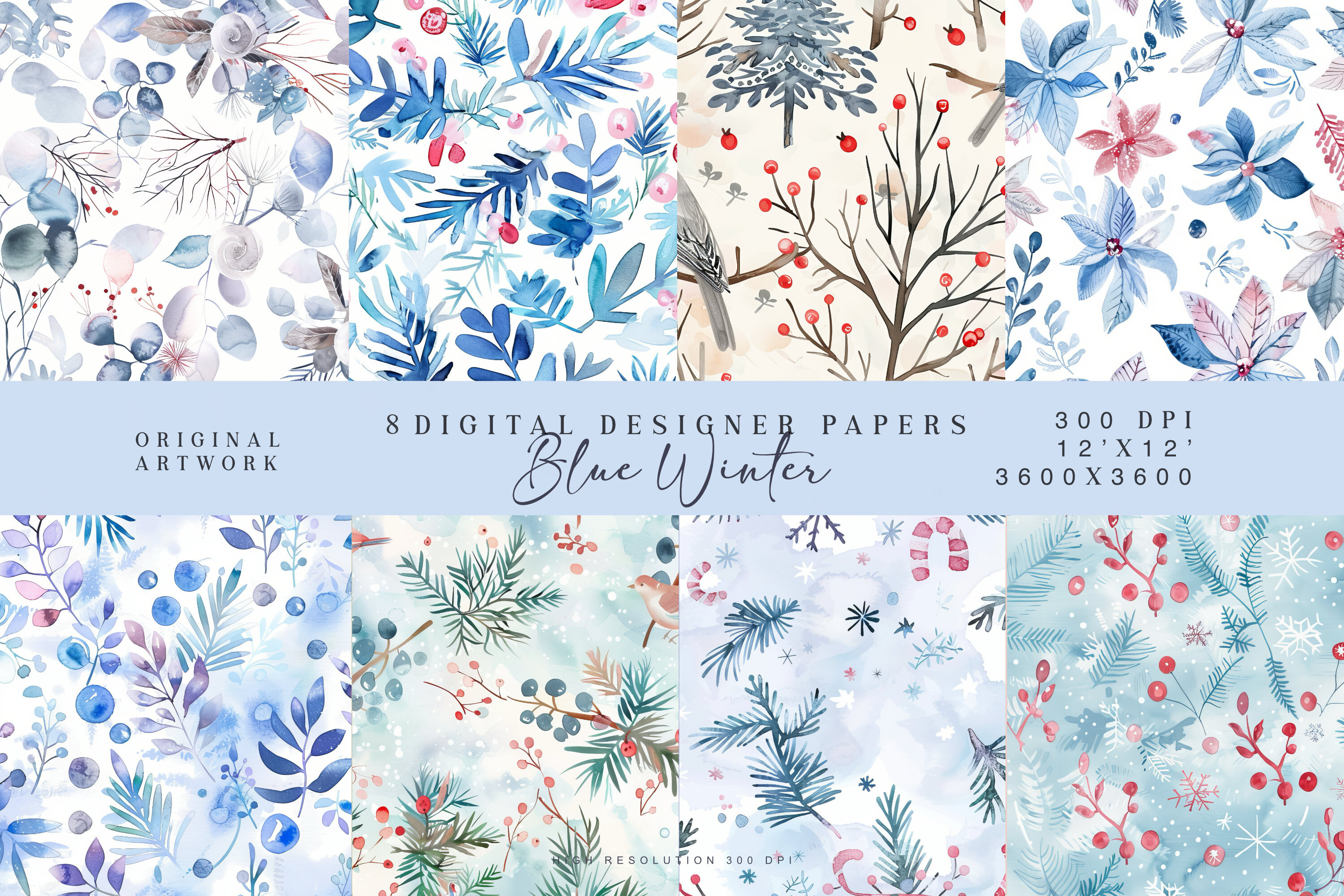 Watercolor Christmas Pattern Set - photo 1