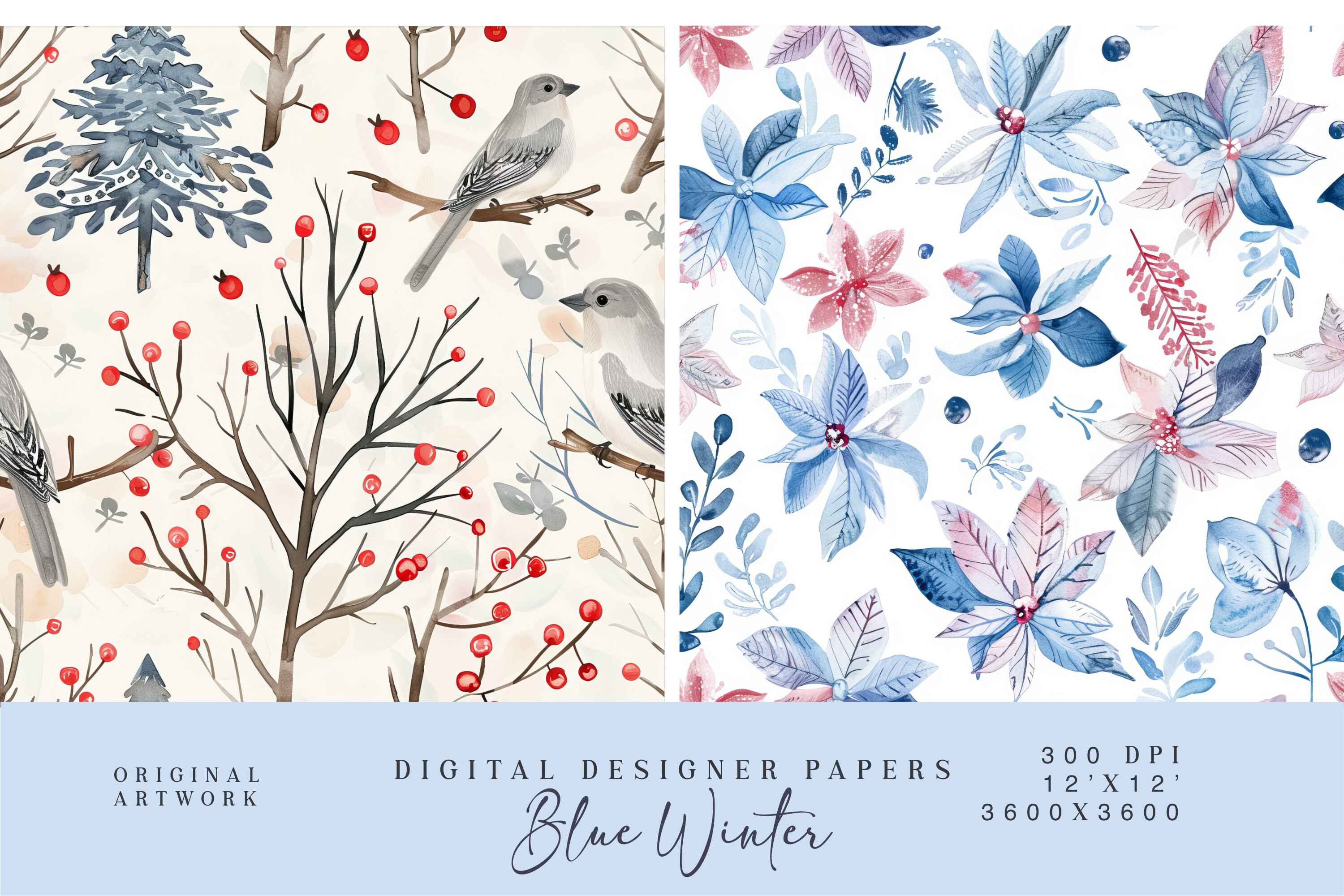 Watercolor Christmas Pattern Set - photo 2