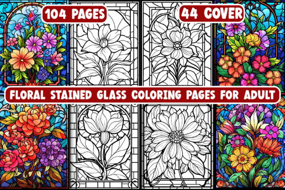 104 Floral Stained Glass Coloring Pages Graphic by Pink Svg · Creative ...