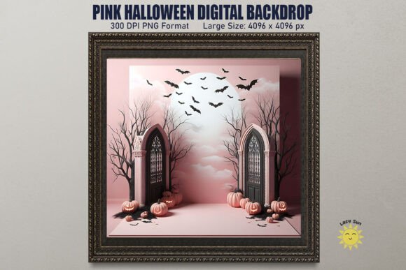 Preview of Pink Halloween Digital Backdrop PNG digital backdrop