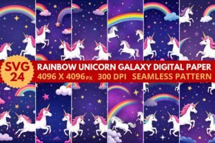 Rainbow Unicorn Galaxy Digital Paper Graphic by SVG24 · Creative Fabrica