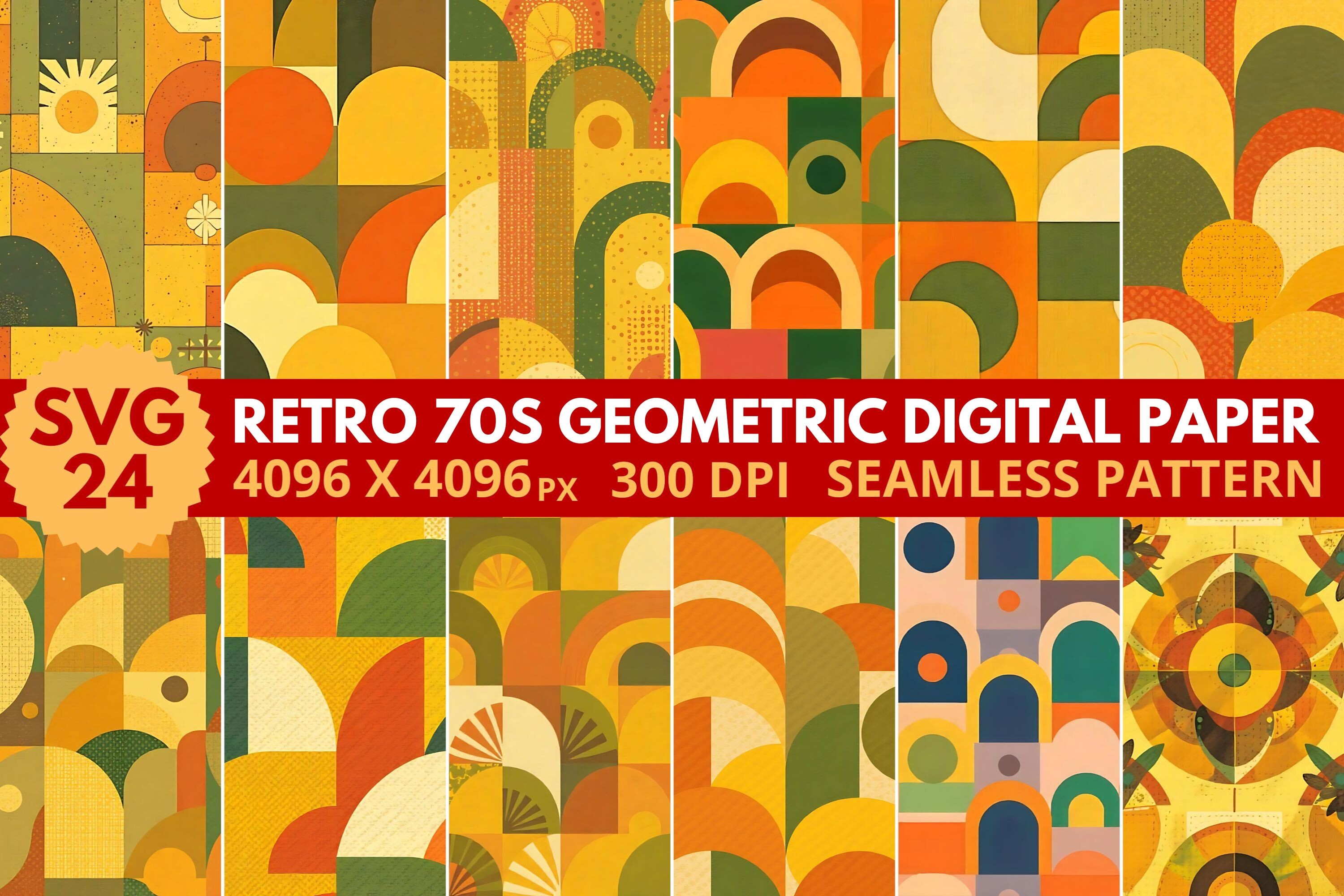 Retro 70s Geometric Digital Paper Graphic by SVG24 · Creative Fabrica