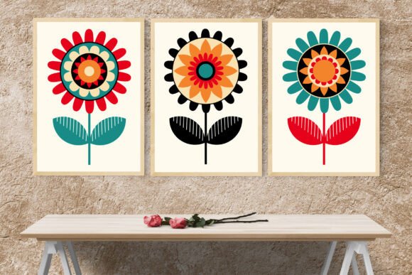 Retro Modern Abstract Floral Art Set