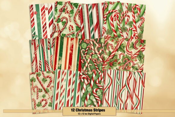 Christmas Stripes Digital Papers Set