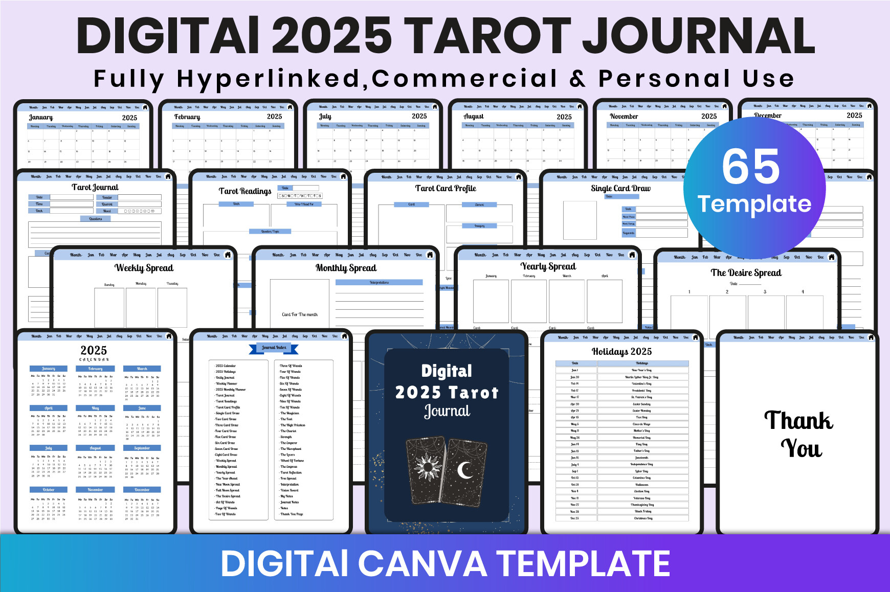 Digital 2025 Tarot Journal for Canva KDP