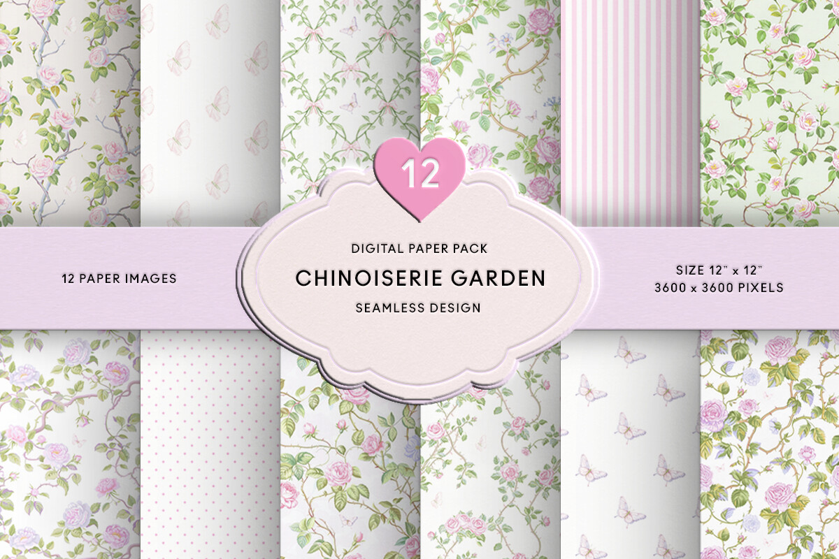 Floral Pink Chinoiserie Digital Paper Graphic by Petite Meadow ...