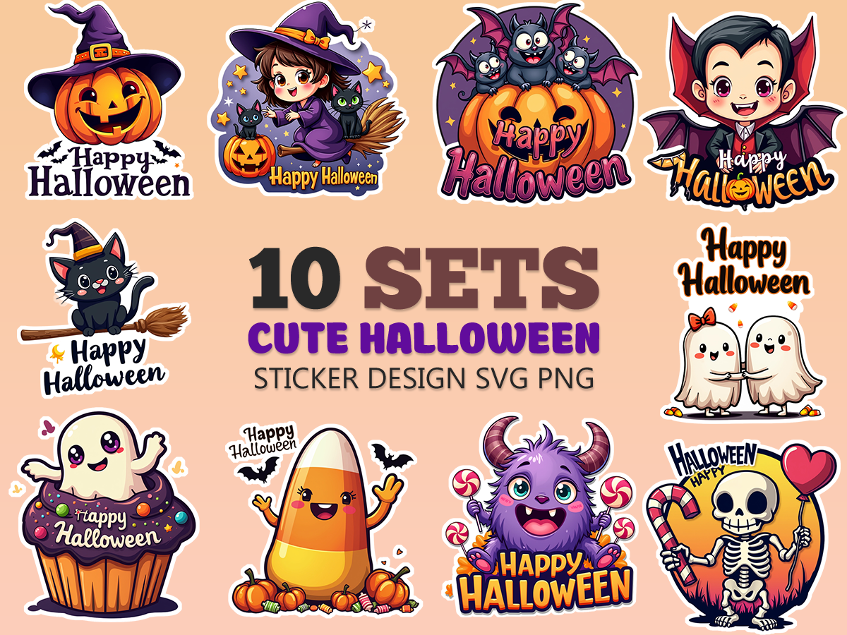Halloween Sticker Bundle | 10 SVG PNG Graphic by DigiFrenn · Creative ...