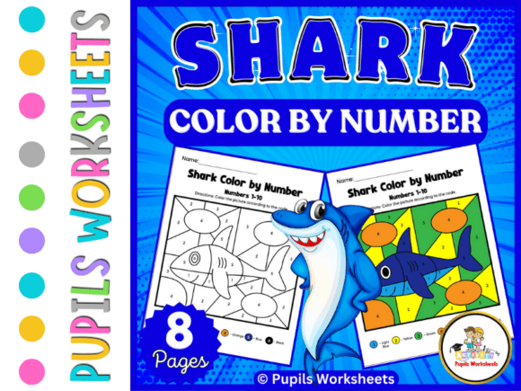 Shark Color by Number Math Worksheets