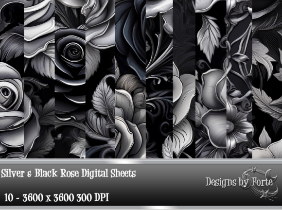 Silver & Black Rose Digital Sheets