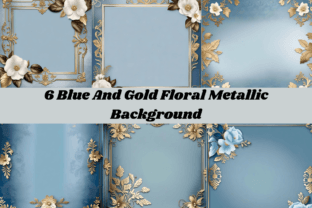 6 Blue and Gold Floral Metallic Graphic by cycynms · Creative Fabrica