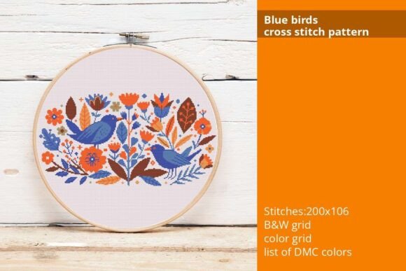 Blue Birds Cross Stitch Pattern