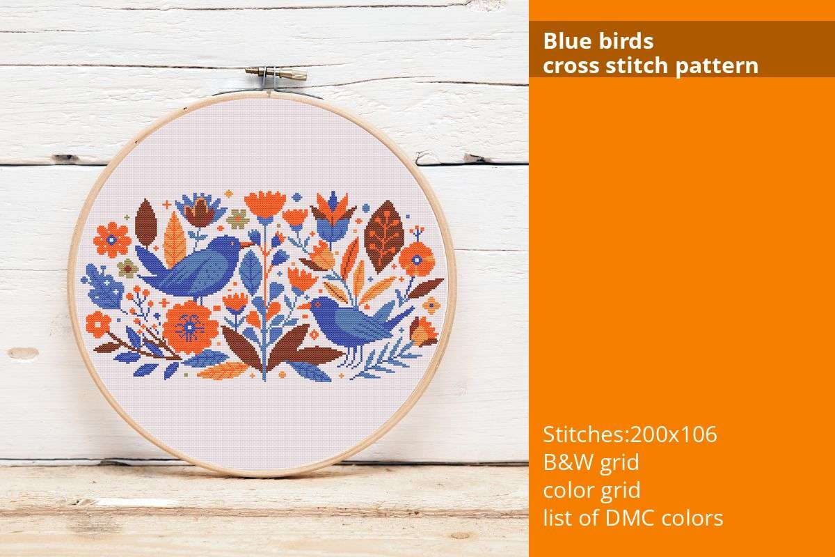 Blue Birds Cross Stitch Pattern