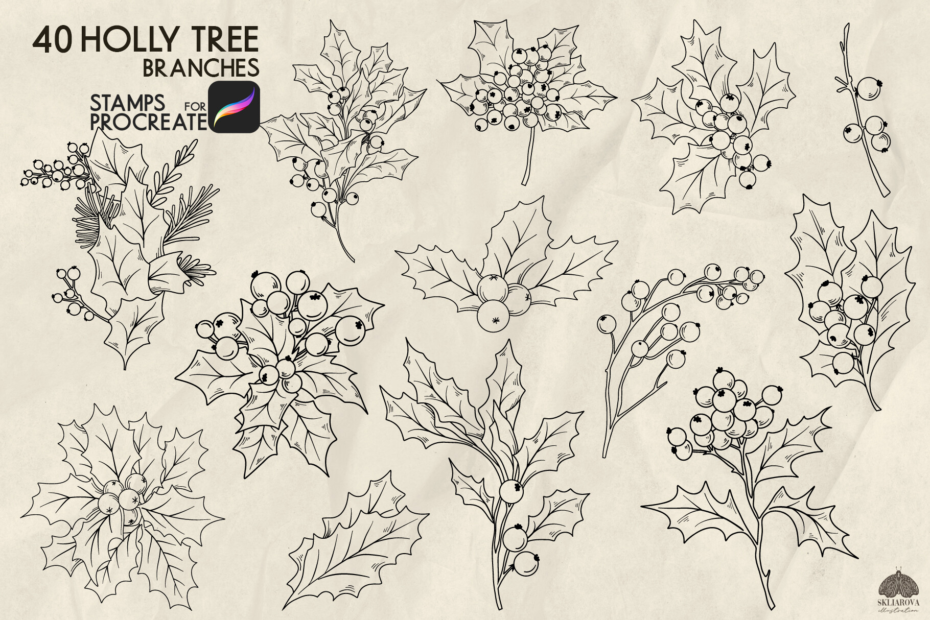 Christmas Holly Tree Procreate Stamps - photo 2