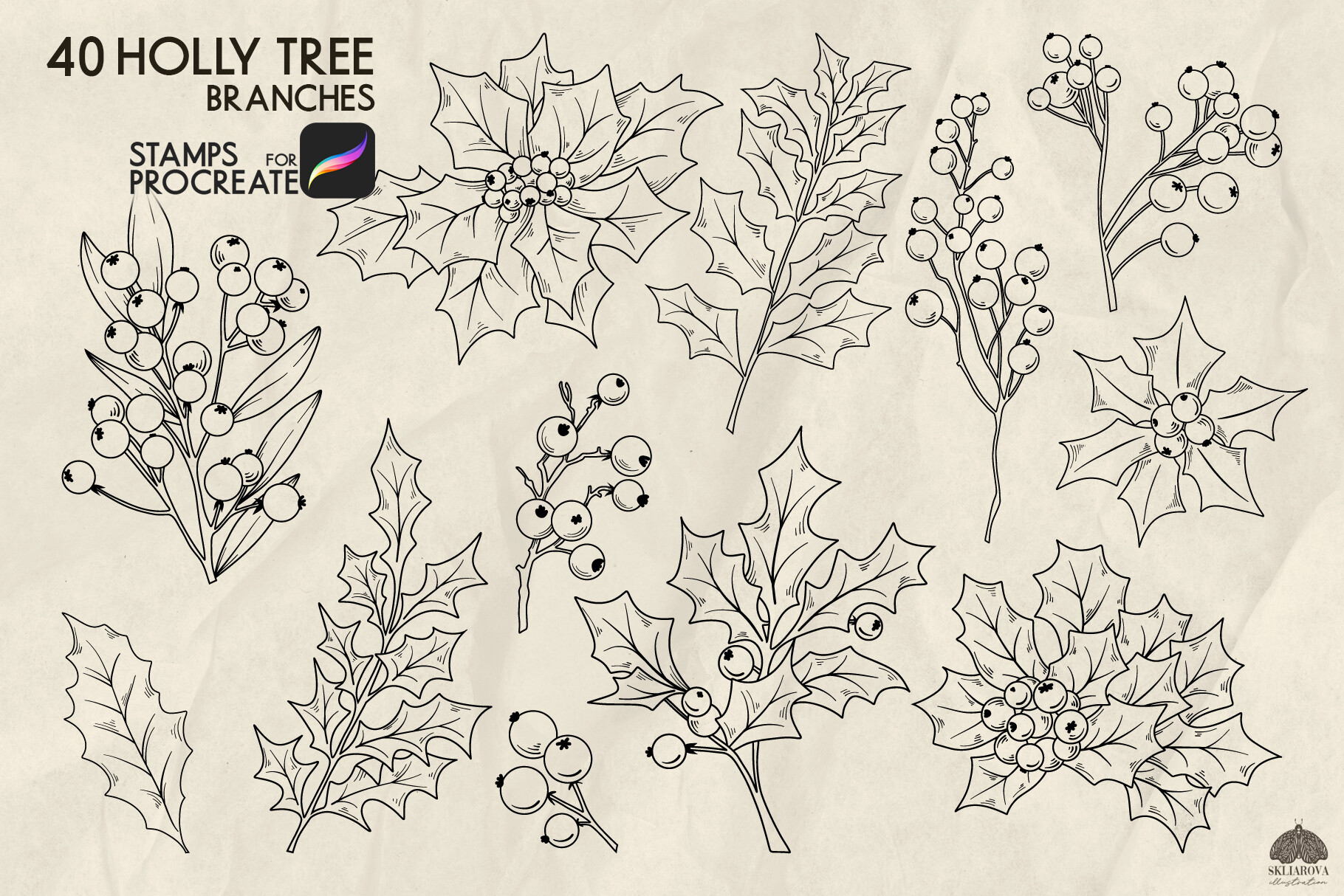 Christmas Holly Tree Procreate Stamps - photo 3